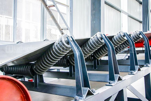 Băng tải lòng máng sử dụng con lăn giảm chấn